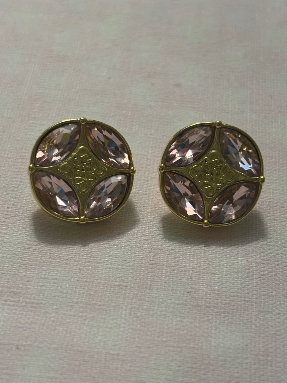 Loewe Gold & Pink Diamond Round Stud Earrings